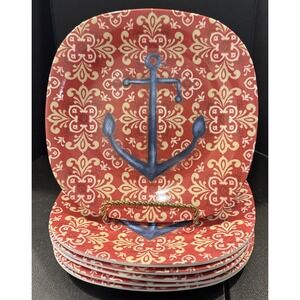 Certified International Melamine Nautical Square Salad Plates Set Of 6 Anchor 8"